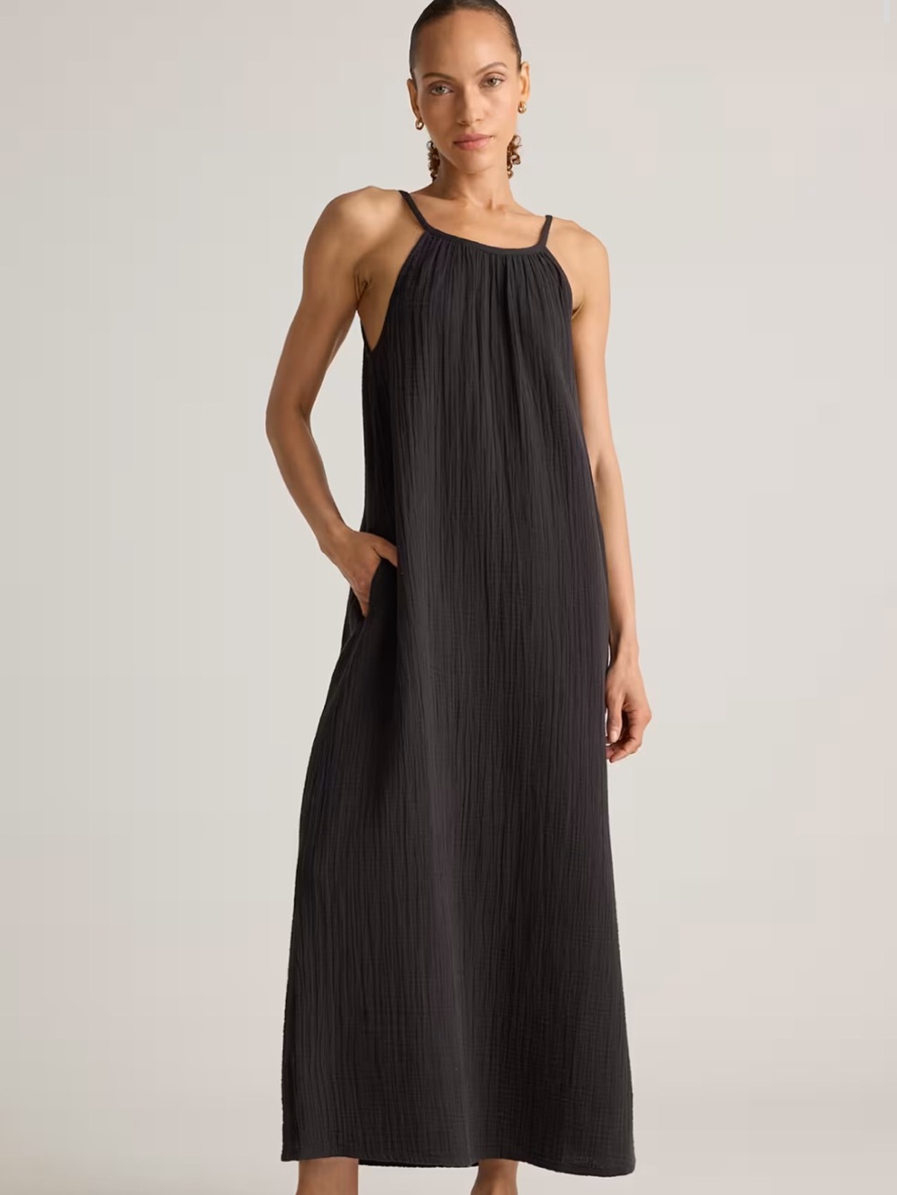 Quince Women’s Black 100% Organic Cotton Gauze Sleeveless Maxi Dress Size Medium